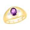 Thumbnail Image 0 of Men's Oval Amethyst and 0.04 CT. T.W. Diamond Side Accent Signet Ring in 10K Gold
