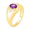 Thumbnail Image 2 of Men's Oval Amethyst and 0.04 CT. T.W. Diamond Side Accent Signet Ring in 10K Gold