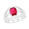 Thumbnail Image 0 of Men's Emerald-Cut Lab-Created Ruby Rectangular Frame Split Shank Ring in Sterling Silver