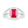 Thumbnail Image 1 of Men's Emerald-Cut Lab-Created Ruby Rectangular Frame Split Shank Ring in Sterling Silver