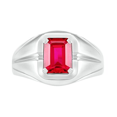 Men's Emerald-Cut Lab-Created Ruby Rectangular Frame Split Shank Ring in Sterling Silver