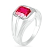 Thumbnail Image 2 of Men's Emerald-Cut Lab-Created Ruby Rectangular Frame Split Shank Ring in Sterling Silver