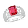 Thumbnail Image 0 of Men's Emerald-Cut Lab-Created Ruby and Diamond Accent Collar Stepped Edge Ring in Sterling Silver