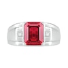 Thumbnail Image 1 of Men's Emerald-Cut Lab-Created Ruby and Diamond Accent Collar Stepped Edge Ring in Sterling Silver