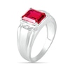 Thumbnail Image 2 of Men's Emerald-Cut Lab-Created Ruby and Diamond Accent Collar Stepped Edge Ring in Sterling Silver