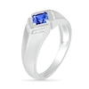 Thumbnail Image 2 of Men's Square-Cut Blue Lab-Created Sapphire and 0.04 CT. T.W. Diamond Chevron Collar Knife Edge Ring in Sterling Silver