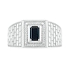 Thumbnail Image 1 of Men's Emerald-Cut Black Lab-Created Spinel and 0.066 CT. T.W. Diamond Frame Brick Pattern Ring in Sterling Silver