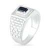 Men's Emerald-Cut Black Lab-Created Spinel and 0.066 CT. T.W. Diamond Frame Brick Pattern Ring in Sterling Silver