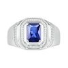 Thumbnail Image 1 of Men's Emerald-Cut Blue Lab-Created Sapphire and 0.086 CT. T.W. Diamond Octagonal Frame Collar Ring in Sterling Silver