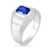 Thumbnail Image 2 of Men's Emerald-Cut Blue Lab-Created Sapphire and 0.086 CT. T.W. Diamond Octagonal Frame Collar Ring in Sterling Silver