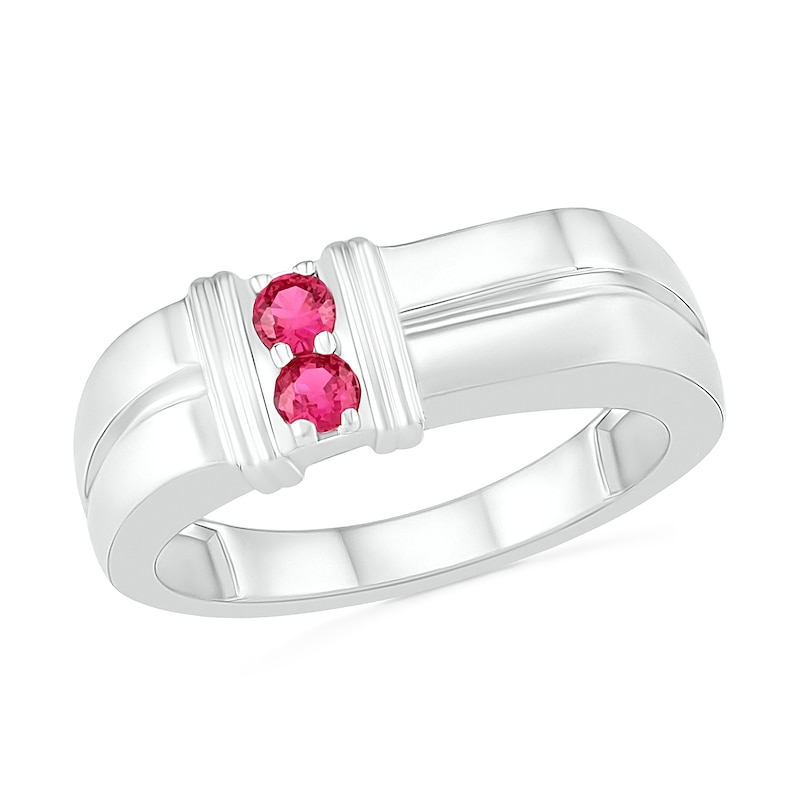Men's 3.0mm Lab-Created Ruby Duo Collar Double Row Ring in Sterling Silver|Peoples Jewellers