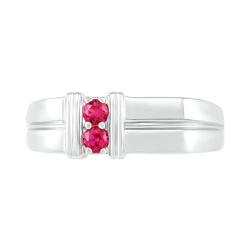 Men's 3.0mm Lab-Created Ruby Duo Collar Double Row Ring in Sterling Silver