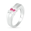 Thumbnail Image 2 of Men's 3.0mm Lab-Created Ruby Duo Collar Double Row Ring in Sterling Silver