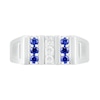 Thumbnail Image 1 of Men's Blue Lab-Created Sapphire and Diamond Accent Vertical Triple Row Art Deco Ring in Sterling Silver