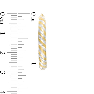 30.0mm Diamond-Cut Slant Striped Tube Hoop Earrings in 10K Gold