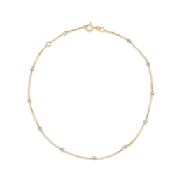 Diamond-Cut Bead Station Anklet in 10K Two-Tone Gold - 10&quot;