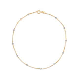 Diamond-Cut Bead Station Anklet in 10K Two-Tone Gold - 10
