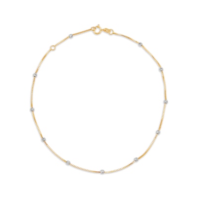 Diamond-Cut Bead Station Anklet in 10K Two-Tone Gold - 10"