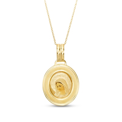 Etched Virgin Mary Oval Medallion Pendant in 10K Gold