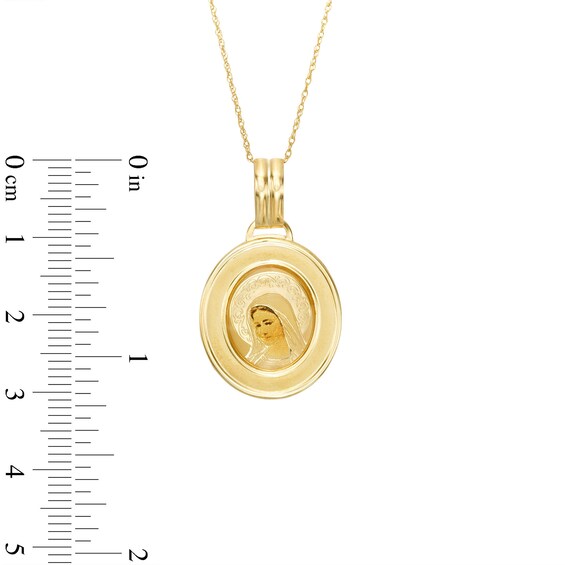 Etched Virgin Mary Oval Medallion Pendant in 10K Gold