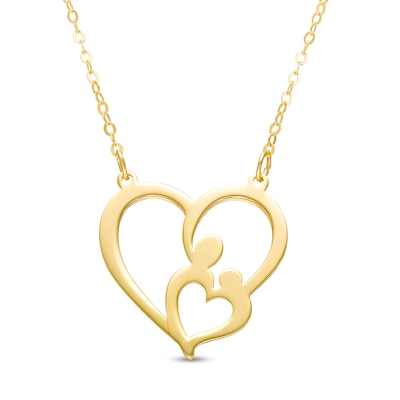 Motherly Love Double Heart Necklace in 10K Gold