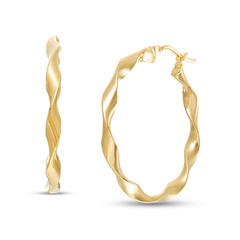 25.0mm Cascading Twist Tube Hoop Earrings in 14K Gold
