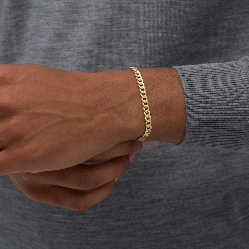Men's 5.6mm Diamond-Cut Cuban Curb Chain Bracelet in Hollow 14K Gold - 8.5"|Peoples Jewellers
