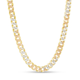 Men's 7.0mm Diamond-Cut Curb Chain Necklace in Solid 14K Tri-Tone Gold - 22"