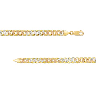 Men's 7.0mm Diamond-Cut Curb Chain Necklace in Solid 14K Tri-Tone Gold - 22"