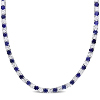 4.0mm Lab-Created Blue and White Sapphire Alternating Tennis Necklace in Sterling Silver - 17"