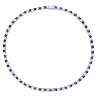 4.0mm Lab-Created Blue and White Sapphire Alternating Tennis Necklace in Sterling Silver - 17"