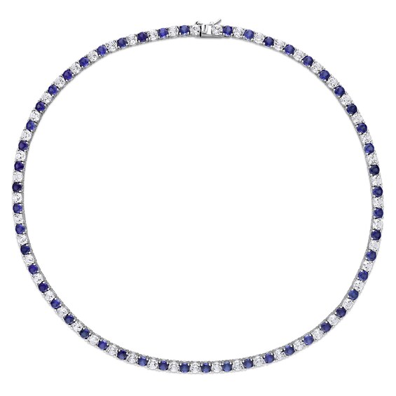 4.0mm Lab-Created Blue and White Sapphire Alternating Tennis Necklace in Sterling Silver - 17"