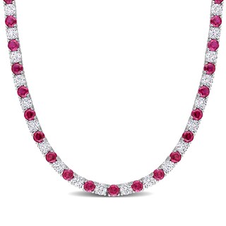 4.0mm Lab-Created Ruby and White Sapphire Alternating Tennis Necklace in Sterling Silver - 17"