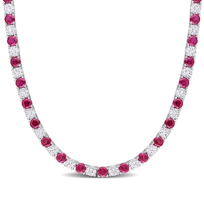 4.0mm Lab-Created Ruby and White Sapphire Alternating Tennis Necklace in Sterling Silver - 17"