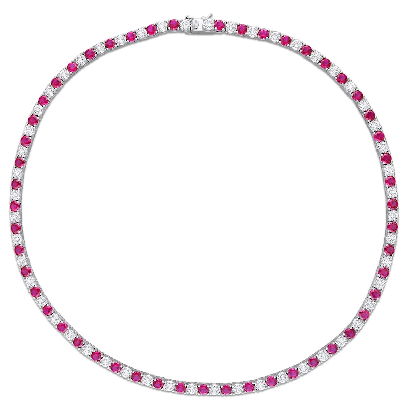 4.0mm Lab-Created Ruby and White Sapphire Alternating Tennis Necklace in Sterling Silver - 17"