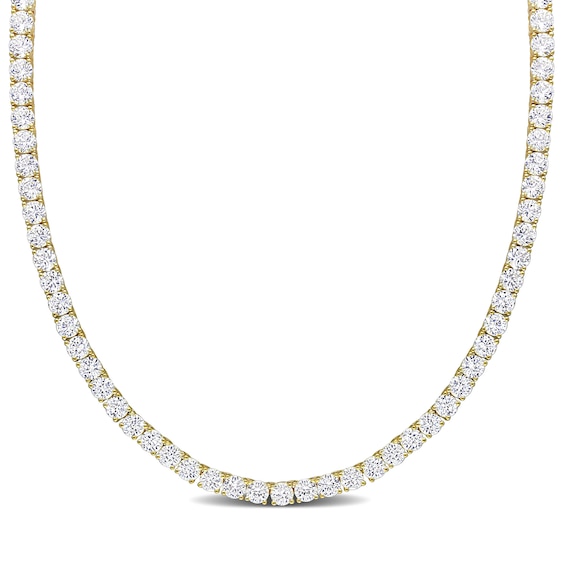 4.0mm Lab-Created White Sapphire Tennis Necklace in Sterling Silver with Yellow Rhodium - 17"