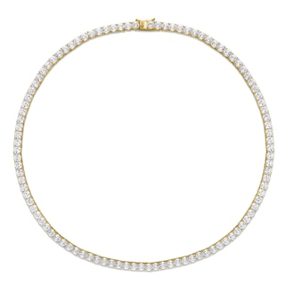 4.0mm Lab-Created White Sapphire Tennis Necklace in Sterling Silver with Yellow Rhodium - 17"