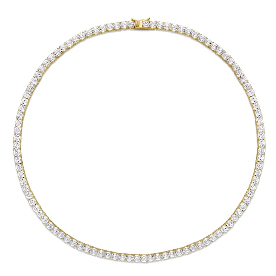 4.0mm Lab-Created White Sapphire Tennis Necklace in Sterling Silver with Yellow Rhodium - 17"