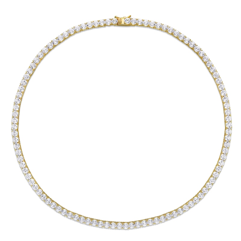 4.0mm Lab-Created White Sapphire Tennis Necklace in Sterling Silver with Yellow Rhodium - 17"|Peoples Jewellers