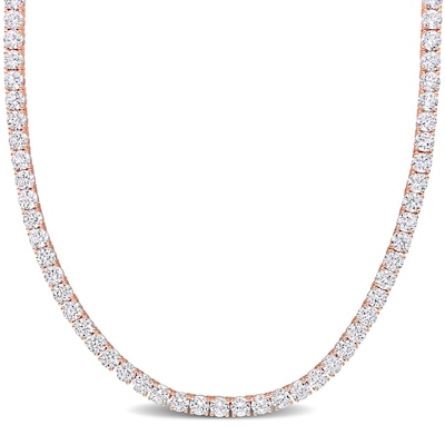 4.0mm Lab-Created White Sapphire Tennis Necklace in Sterling Silver with Rose Rhodium - 17"