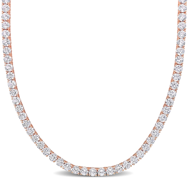 4.0mm Lab-Created White Sapphire Tennis Necklace in Sterling Silver with Rose Rhodium - 17"|Peoples Jewellers