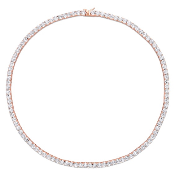 4.0mm Lab-Created White Sapphire Tennis Necklace in Sterling Silver with Rose Rhodium - 17"