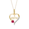 Thumbnail Image 0 of 4.0mm Heart-Shaped Lab-Created Ruby and Diamond Accent "MOM" Heart Pendant in 10K Gold
