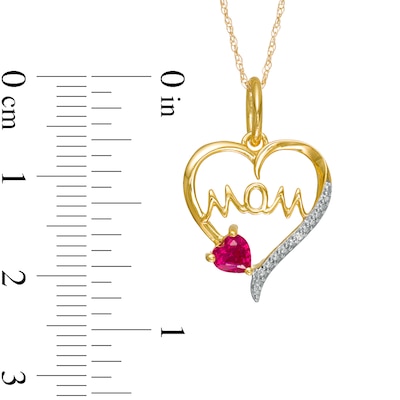 4.0mm Heart-Shaped Lab-Created Ruby and Diamond Accent "MOM" Heart Pendant in 10K Gold