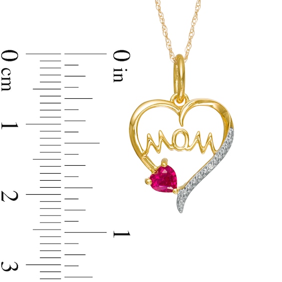 4.0mm Heart-Shaped Lab-Created Ruby and Diamond Accent "MOM" Heart Pendant in 10K Gold