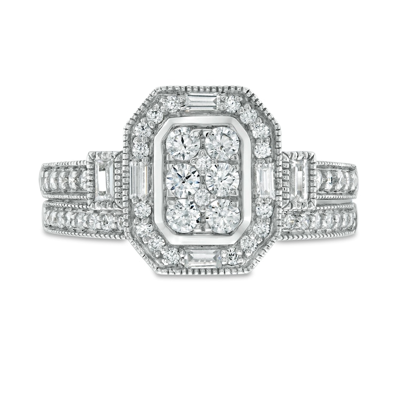 0.69 CT. T.W. Composite Diamond Elongated Octagonal Frame Vintage-Style Bridal Set in 10K Gold|Peoples Jewellers