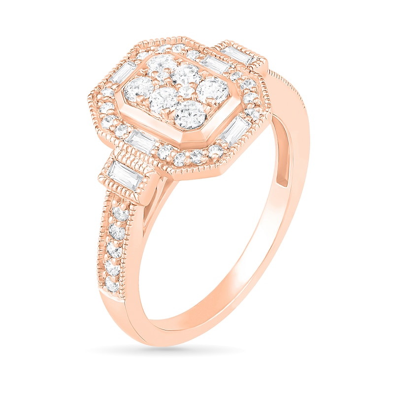 0.69 CT. T.W. Composite Diamond Elongated Octagonal Frame Vintage-Style Bridal Set in 10K Rose Gold|Peoples Jewellers