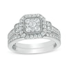 Thumbnail Image 0 of 0.69 CT. T.W. Composite Cushion Diamond Frame Vintage-Style Bridal Set in 10K White Gold