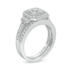 Thumbnail Image 2 of 0.69 CT. T.W. Composite Cushion Diamond Frame Vintage-Style Bridal Set in 10K White Gold