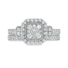 Thumbnail Image 3 of 0.69 CT. T.W. Composite Cushion Diamond Frame Vintage-Style Bridal Set in 10K White Gold